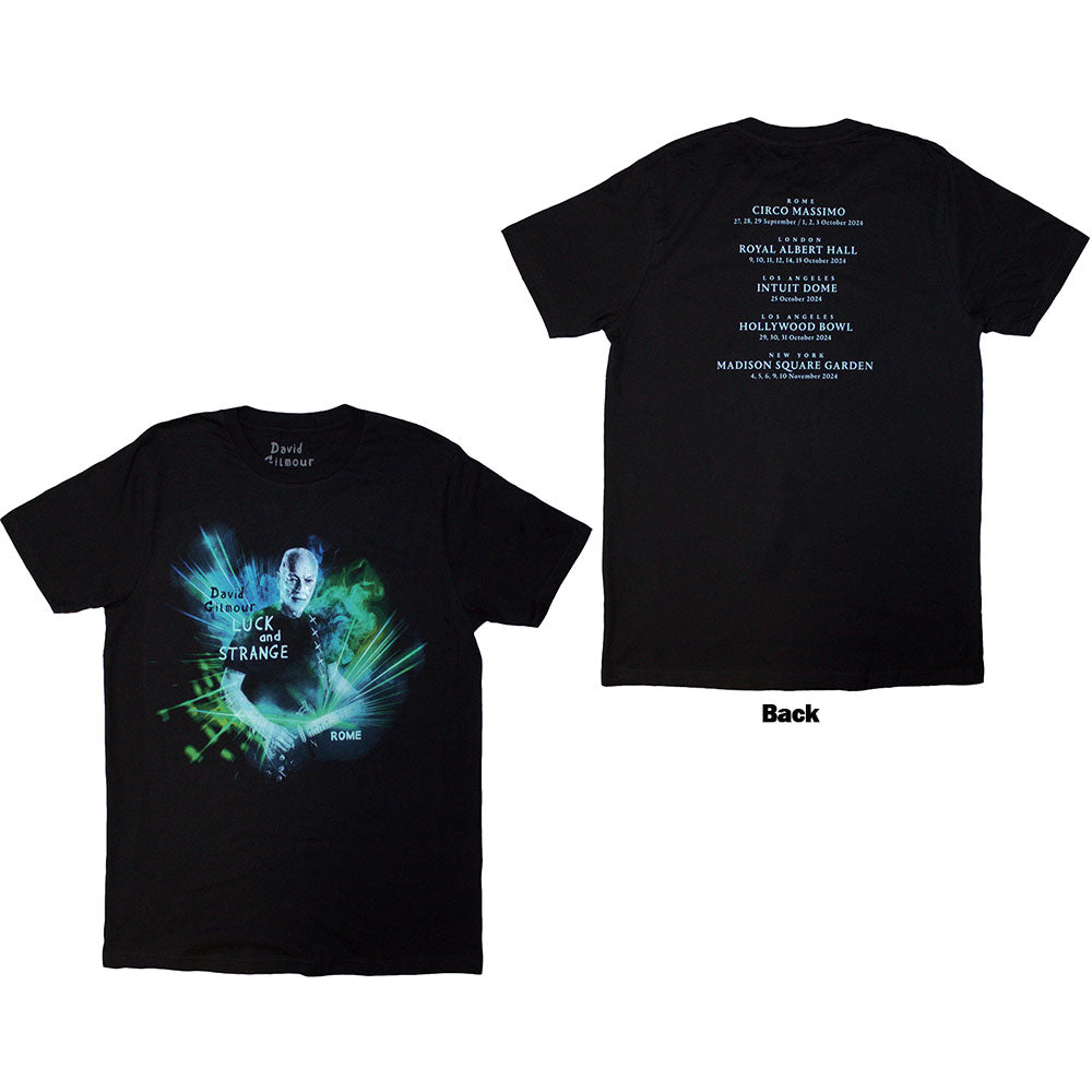 Black t-shirt with David Gilmour's "Luck & Strange" tour back print, size small.