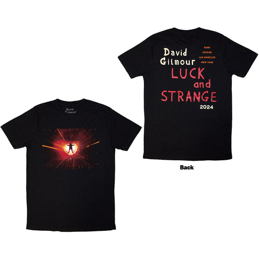 Black t-shirt with David Gilmour stage performance image on the back.