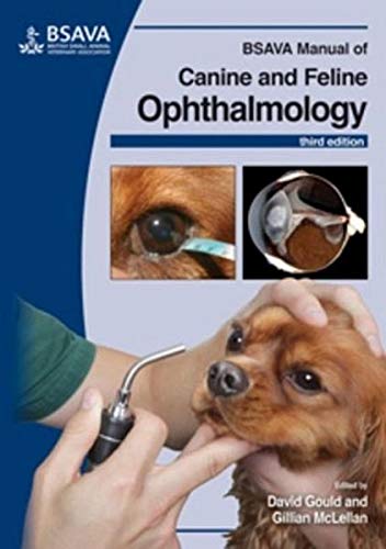 Book cover: "BSAVA Manual of Canine and Feline Ophthalmology" with animal eye images.