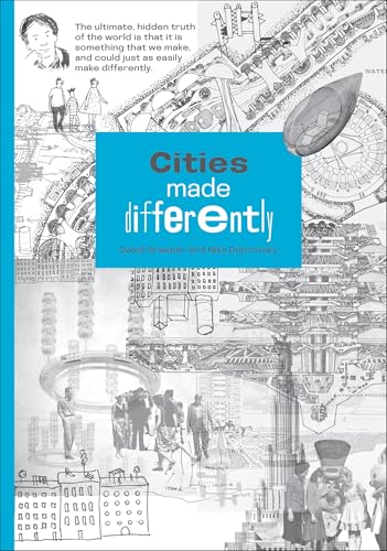 Book cover with illustrated cityscapes and people, titled "Cities made differently.