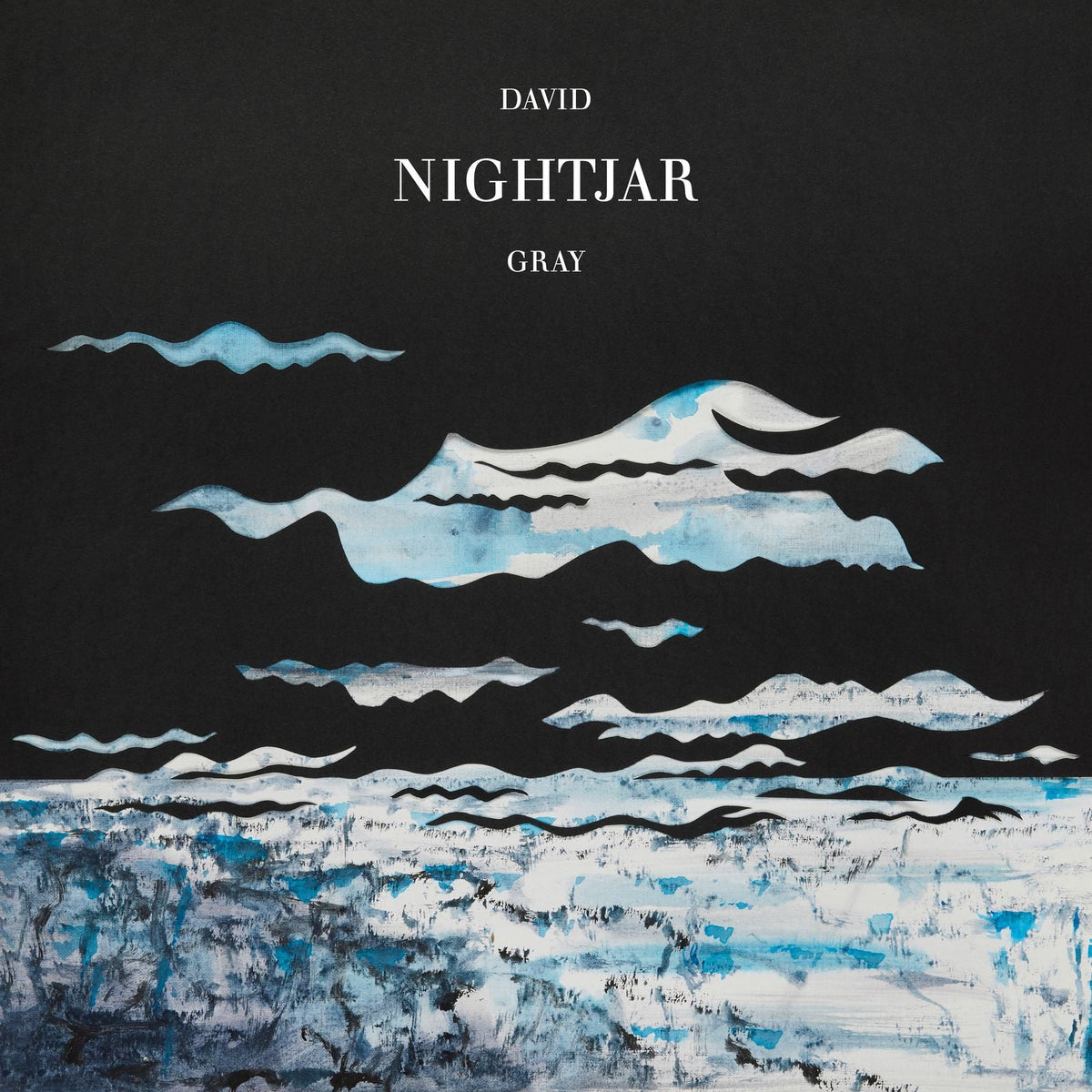 David Gray’s “Nightjar” album cover: watercolor waves and mountains on black.