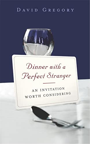 Book cover: "Dinner With A Perfect Stranger" with wine glass and cutlery.