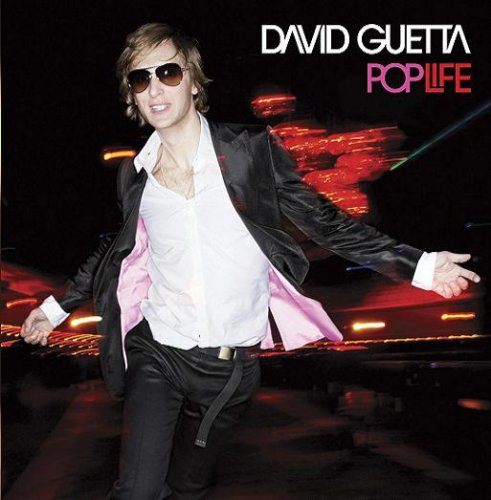 David Guetta album cover, man in suit and sunglasses, red lights.