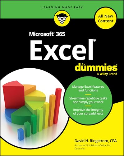 Book cover for Microsoft 365 Excel For Dummies featuring a colorful 3D bar chart.