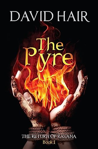 Book cover: Hands holding flames with title "The Pyre" and author's name.