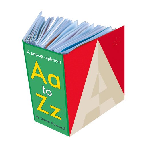 A pop-up alphabet book with a green cover and a large letter A.