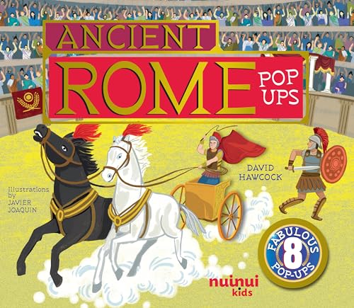 Book cover depicting a Roman chariot race with a gladiator and horses.