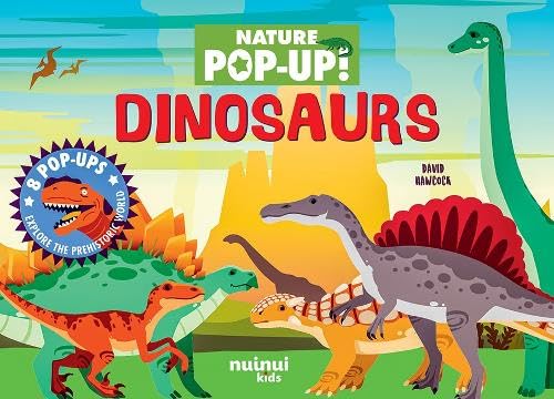 Illustrated children's book cover titled Dinosaurs featuring various colorful dinosaurs in a prehistoric landscape.