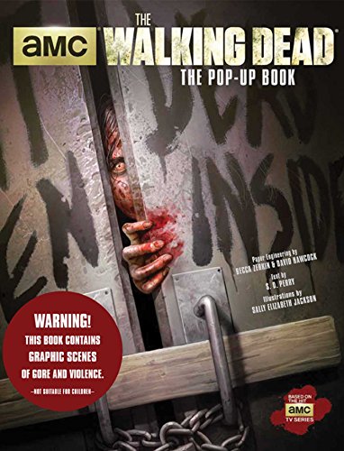 The Walking Dead pop-up book cover with a zombie hand at a chained door.