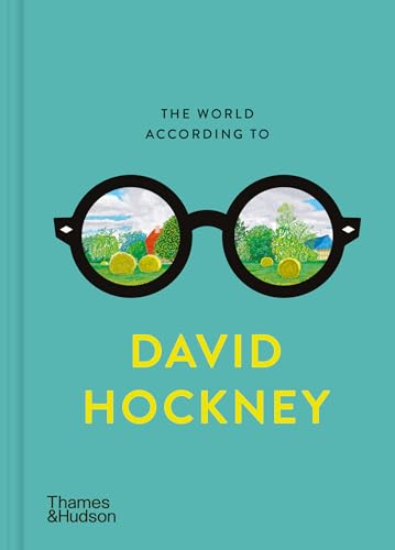 Book cover with round glasses showing a landscape painting on a teal background.