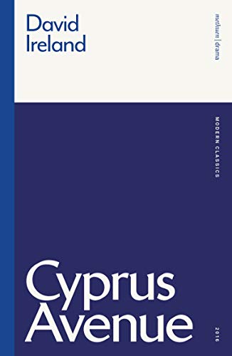 Book cover for "Cyprus Avenue" by David Ireland, blue and white design.