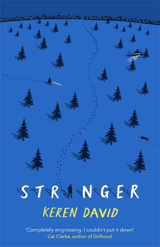 Book cover: blue landscape with trees, footprints, and two figures.