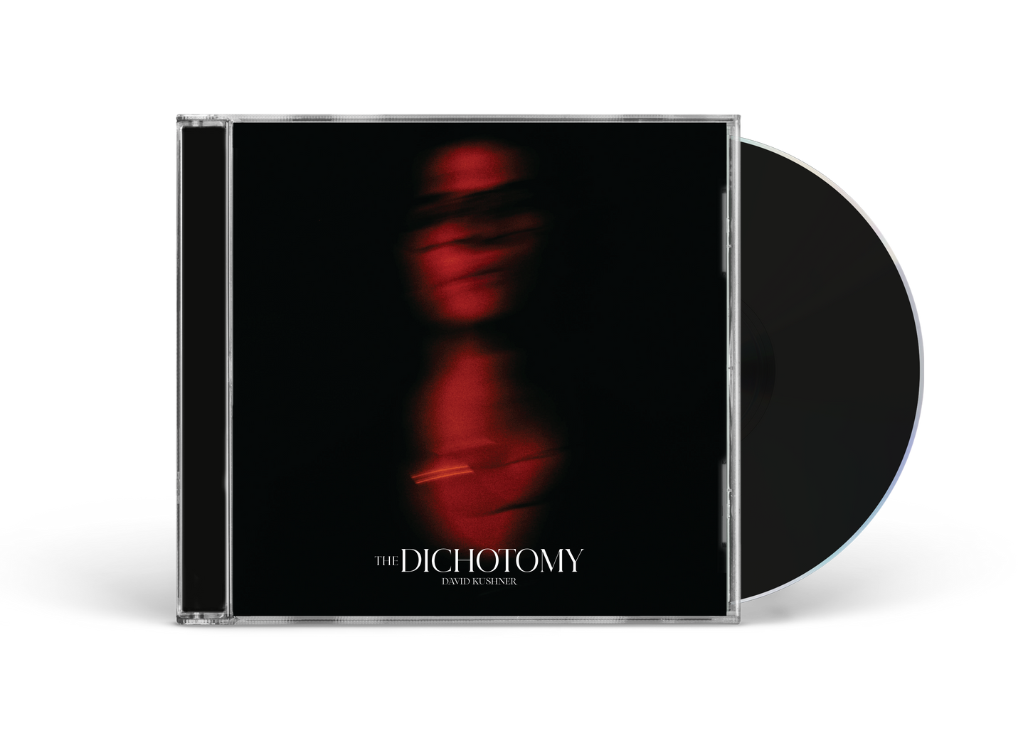David Kushner’s “The Dichotomy” CD case with a blurred red figure.