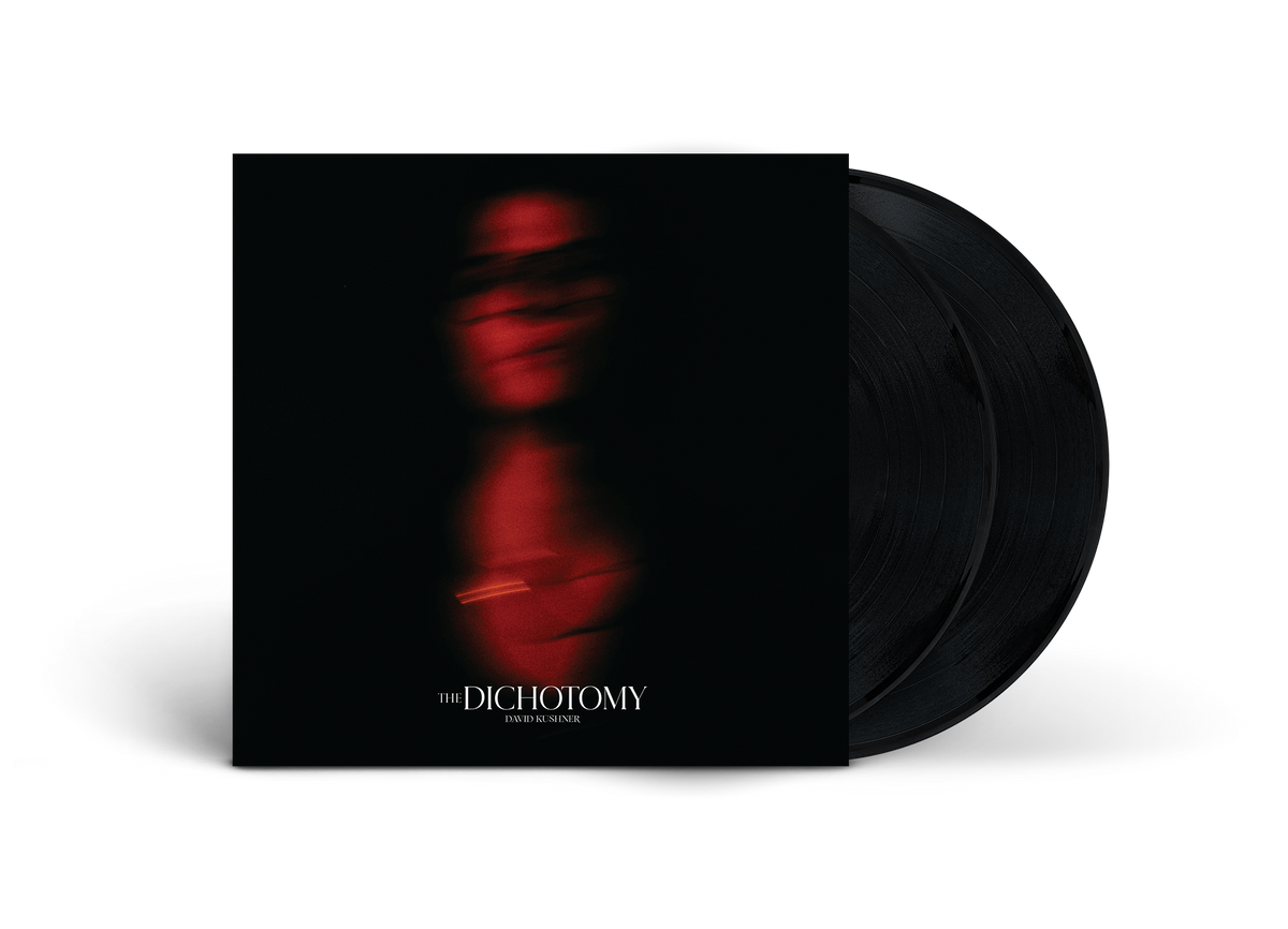 David Kushner's "The Dichotomy" vinyl record with a blurred red face cover.