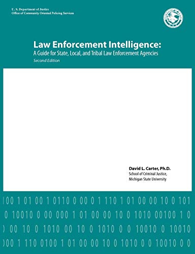 Teal cover of "Law Enforcement Intelligence" guide, second edition, with binary code.