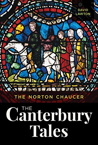 Book cover: “The Canterbury Tales” with stained glass illustration.