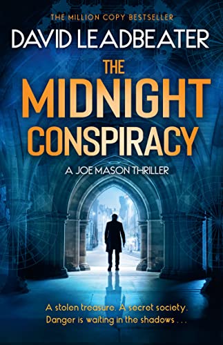 Book cover: “The Midnight Conspiracy” with a shadowy figure in an archway.