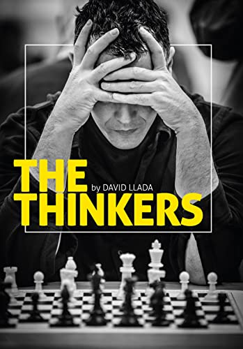 Black and white book cover featuring a man with a chess set.