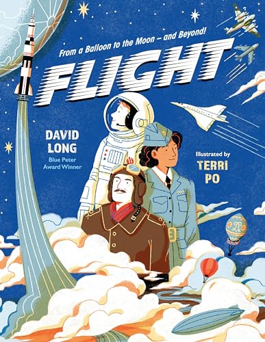 Book cover depicting astronauts, pilots, and various flying machines in the sky.