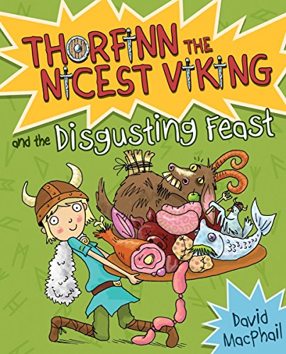Book cover: Viking boy carries a platter of food with a large dog.