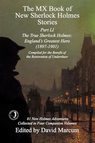 Book cover featuring Sherlock Holmes silhouette and Victorian street scene.