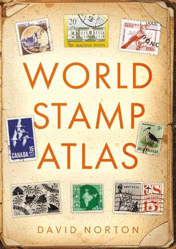 Book cover featuring vintage stamps and the title "World Stamp Atlas".