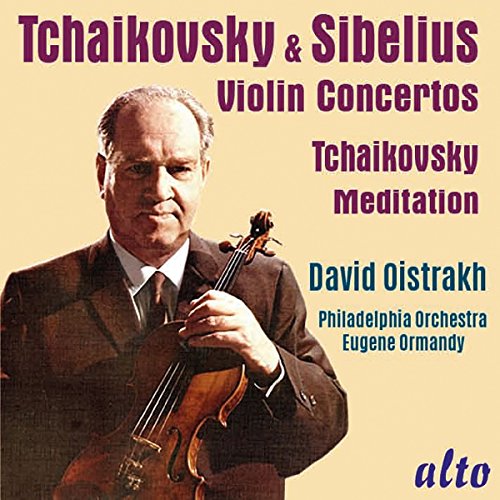 David Oistrakh portrait with violin, album cover for Tchaikovsky & Sibelius concertos.