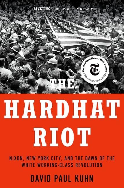 Book cover depicting a crowd of construction workers with an American flag.