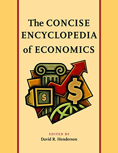 Book cover: "The Concise Encyclopedia of Economics" with economic symbols.