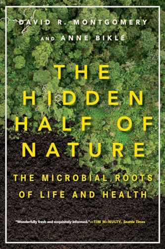 Book cover: "The Hidden Half of Nature" with green moss background.