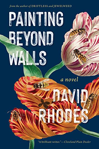 Book cover with white text, orange and pink tulips, and yellow wasps.