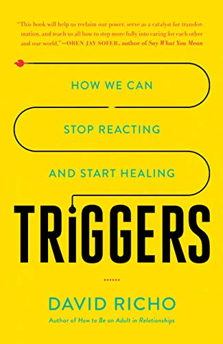 Book cover for “Triggers” by David Richo, with bold yellow and navy text.