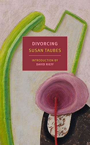 Book cover for Divorcing by Susan Taubes featuring abstract green, pink, and white shapes.
