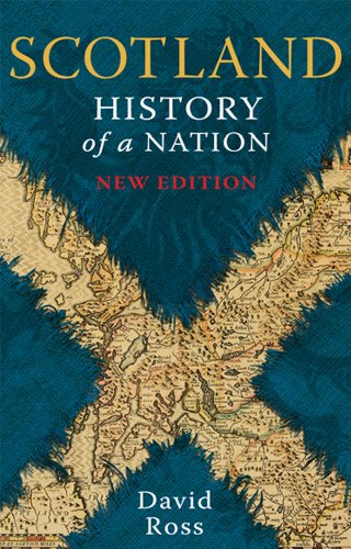 Book cover featuring a blue St. Andrew's cross over an antique map of Scotland.