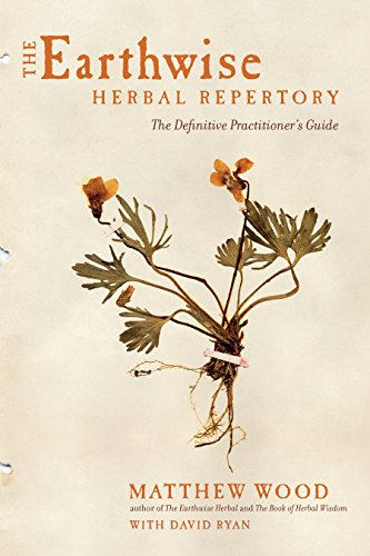 Book cover: "Earthwise Herbal Repertory" with pressed plant image.