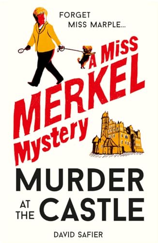 Book cover: woman with dog, castle illustration, bold red text.