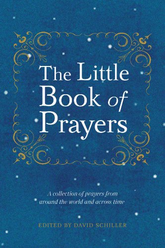 Blue book cover with white text reading “The Little Book of Prayers.”