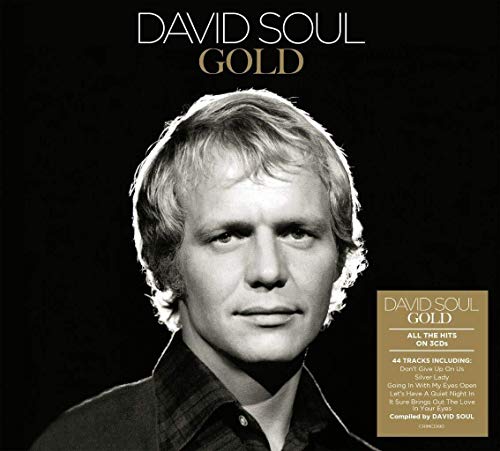 "CD cover featuring a black-and-white portrait of David Soul against a black background."