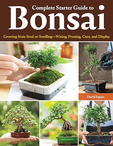 Book cover featuring small, cultivated trees in pots and hands pruning.