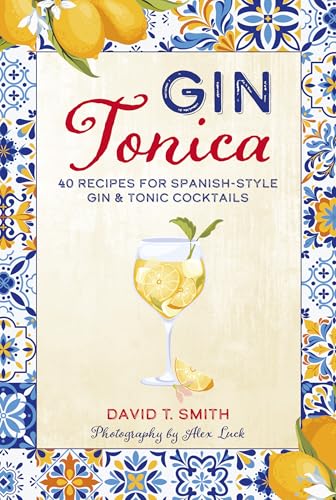 Book cover titled Gin Tonica featuring a gin and tonic illustration and blue tile border.