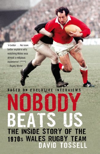 Book cover showing a 1970s Welsh rugby player in a red jersey running forward.