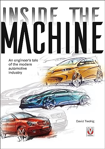 Book cover: “Inside the Machine” with car sketches and title text.