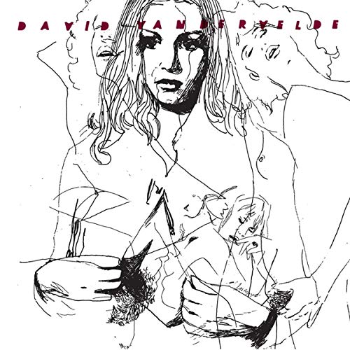 Black and white sketch of a woman with surrounding faces and hands.