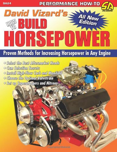 Book cover for David Vizard's How to Build Horsepower featuring a high-performance car engine.