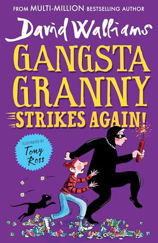 Book cover: “Gangsta Granny Strikes Again!” with a boy and a burglar.