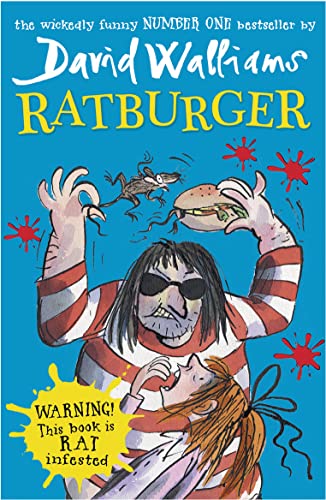 Book cover: "Ratburger" with illustration of a girl, rats, and a burger.