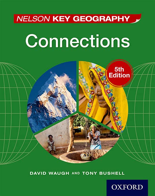 Green textbook cover with global imagery and "Connections" title.