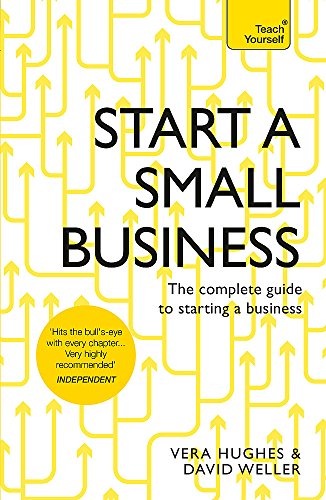 Book cover with bold text “START A SMALL BUSINESS” and yellow arrow background.