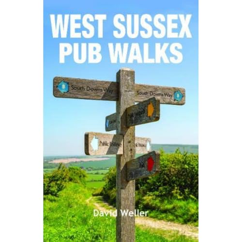 Book cover: "West Sussex Pub Walks" with a signpost image.