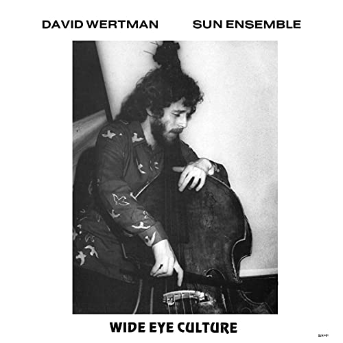Black and white album cover featuring a man playing a stringed instrument.